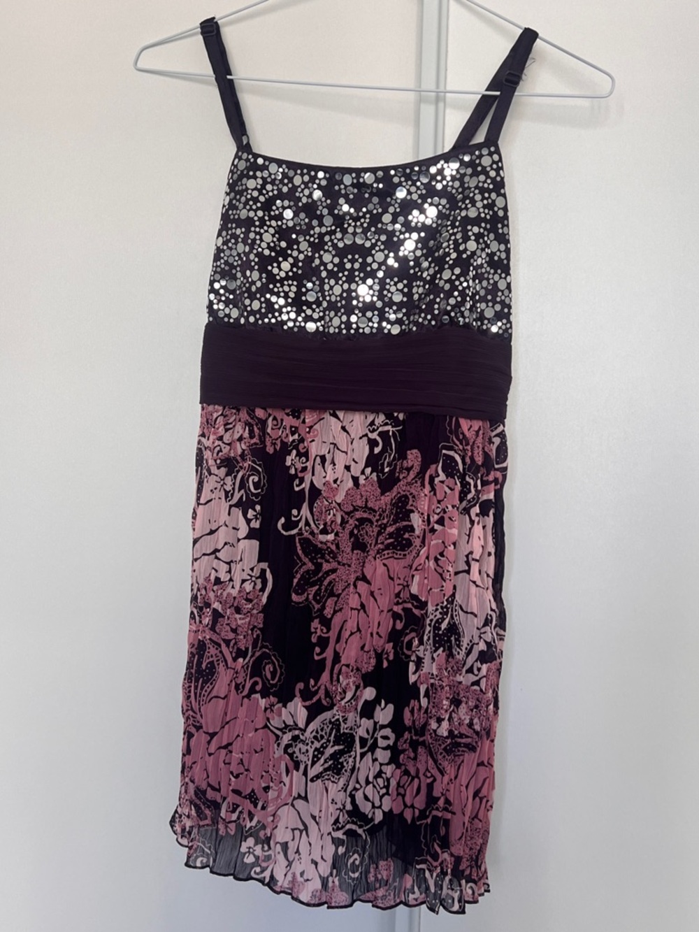 Y2K Sequined Bodice Floral Pleated Shirt in Purple and Pink